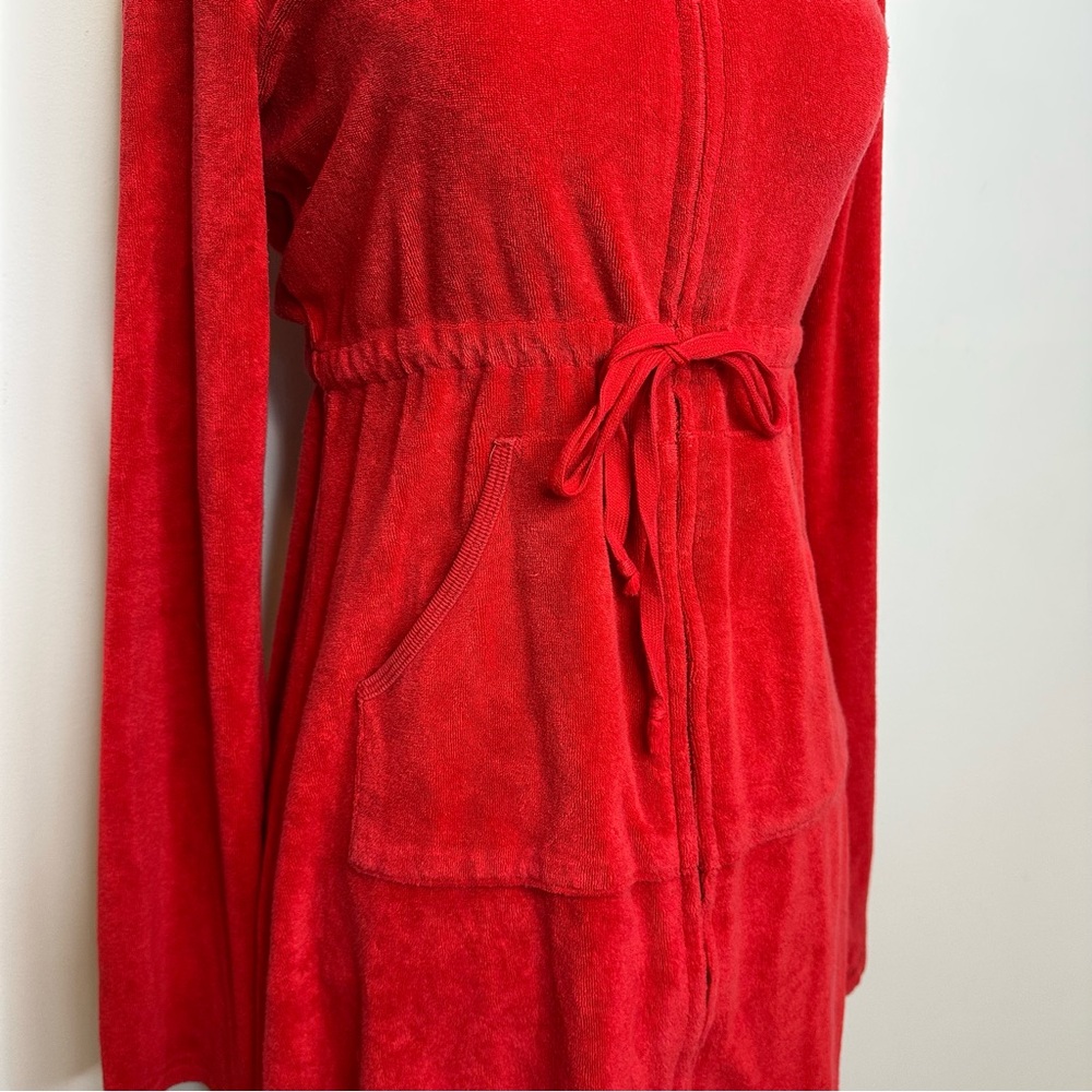 PINK Victoria's Secret Y2K Red Terrycloth Hooded Zip Up Robe / Coverup Size Med - Picture 10 of 10